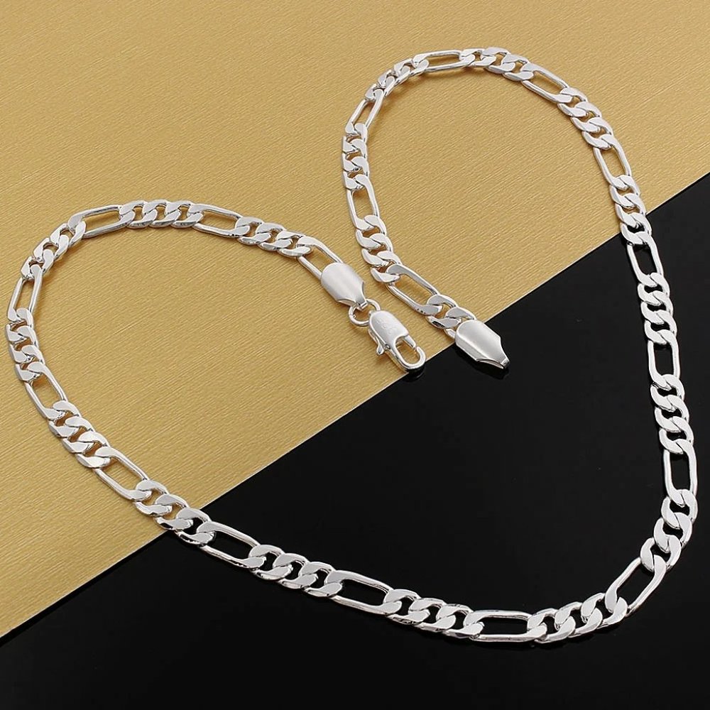 Awesome Figaro Link 20 Inch Chain Long 6mm Wide Stamped Solid Sterling Silver - Picture 3 of 6